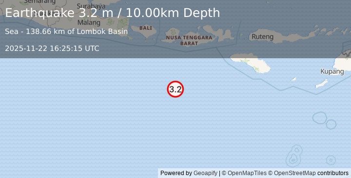 Earthquake SOUTH OF LOMBOK, INDONESIA (3.2 m) (2025-11-22 16:25:15 UTC)