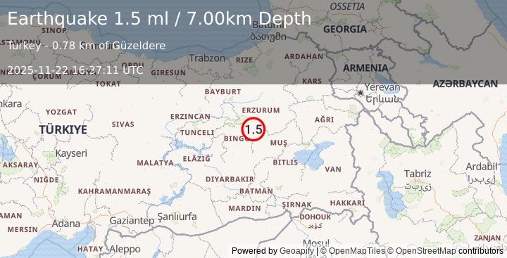 Earthquake EASTERN TURKEY (1.5 ml) (2025-11-22 16:37:11 UTC)