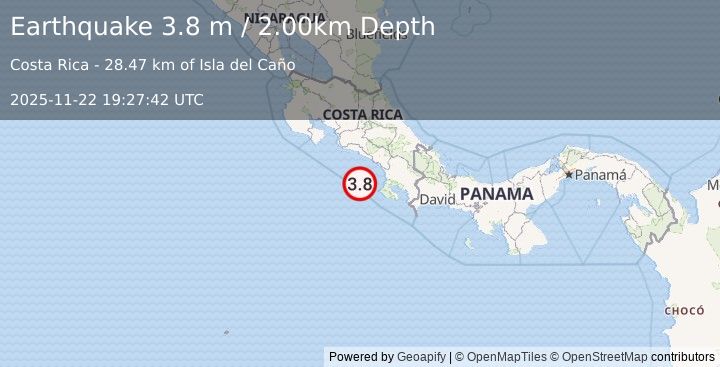 Earthquake OFF COAST OF COSTA RICA (3.8 m) (2025-11-22 19:27:42 UTC)