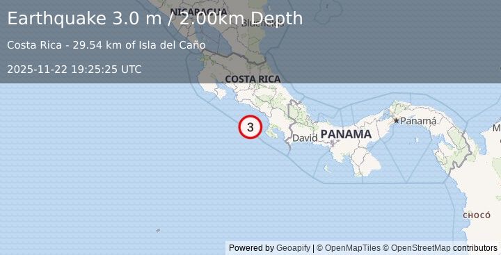 Earthquake OFF COAST OF COSTA RICA (3.0 m) (2025-11-22 19:25:25 UTC)