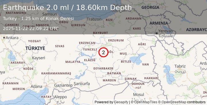 Earthquake EASTERN TURKEY (2.0 ml) (2025-11-22 22:09:21 UTC)