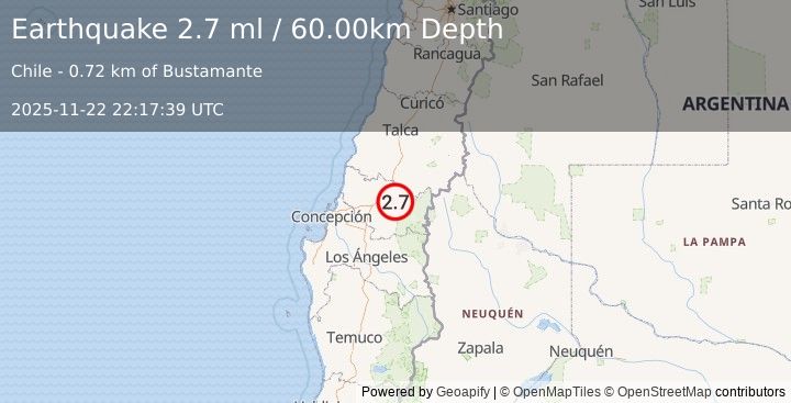 Earthquake BIO-BIO, CHILE (2.7 ml) (2025-11-22 22:17:39 UTC)