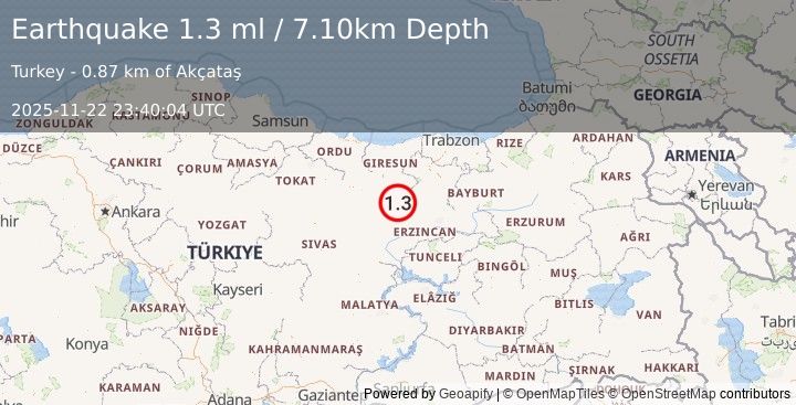 Earthquake EASTERN TURKEY (1.3 ml) (2025-11-22 23:40:04 UTC)