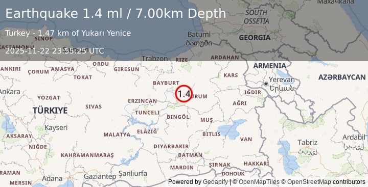 Earthquake EASTERN TURKEY (1.4 ml) (2025-11-22 23:55:25 UTC)