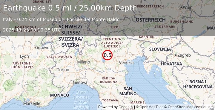 Earthquake NORTHERN ITALY (0.5 ml) (2025-11-23 00:10:35 UTC)