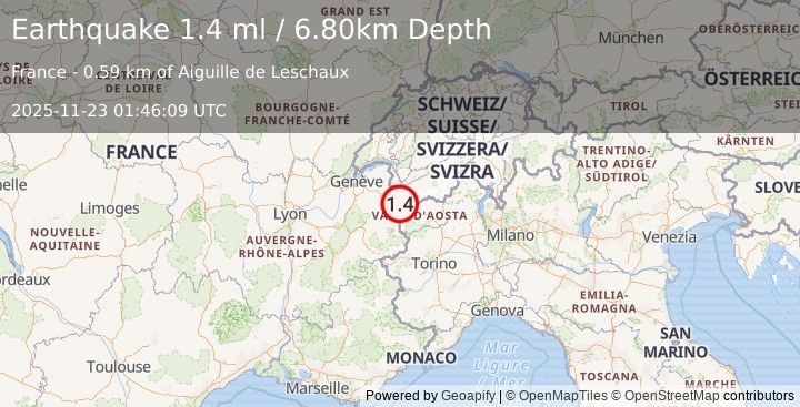 Earthquake NORTHERN ITALY (1.4 ml) (2025-11-23 01:46:09 UTC)