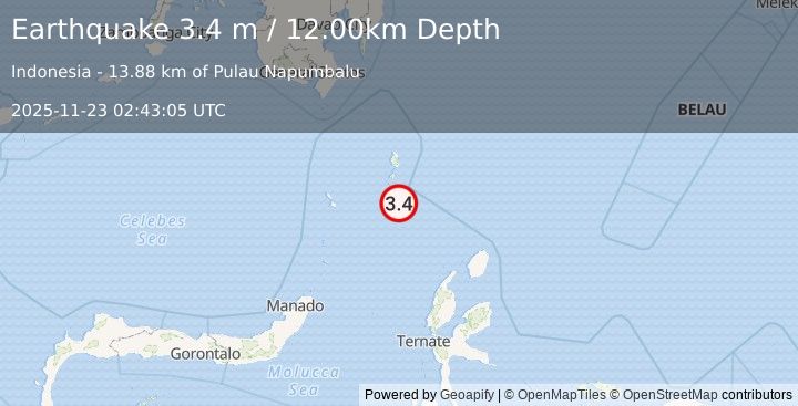 Earthquake KEPULAUAN TALAUD, INDONESIA (3.4 m) (2025-11-23 02:43:05 UTC)