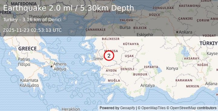Earthquake WESTERN TURKEY (1.9 ml) (2025-11-23 02:53:12 UTC)