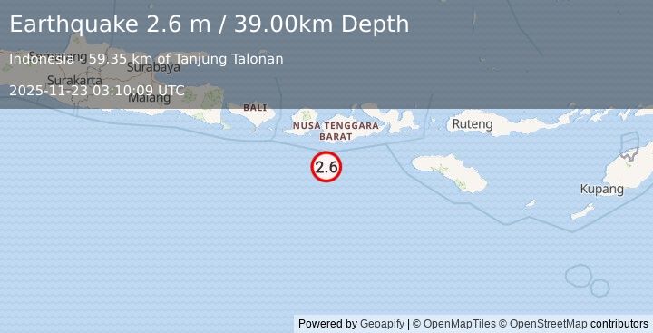 Earthquake LOMBOK REGION, INDONESIA (2.6 m) (2025-11-23 03:10:09 UTC)