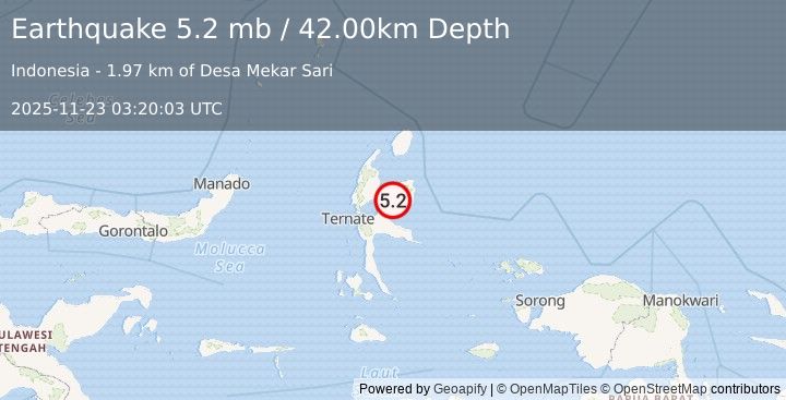 Earthquake HALMAHERA, INDONESIA (5.4 mw) (2025-11-23 03:19:55 UTC)