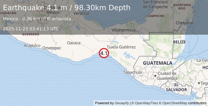Earthquake OAXACA, MEXICO (4.1 m) (2025-11-23 03:41:13 UTC)