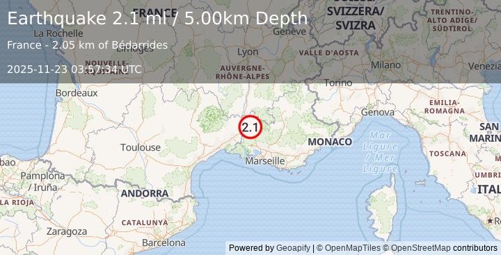 Earthquake FRANCE (2.1 ml) (2025-11-23 03:57:34 UTC)