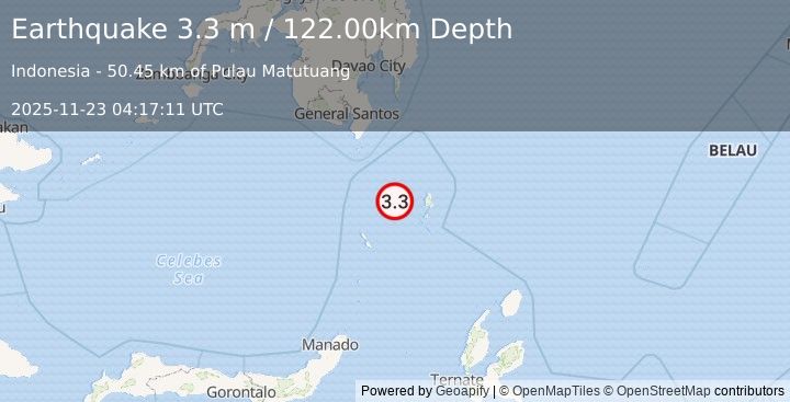 Earthquake KEPULAUAN TALAUD, INDONESIA (3.3 m) (2025-11-23 04:17:11 UTC)