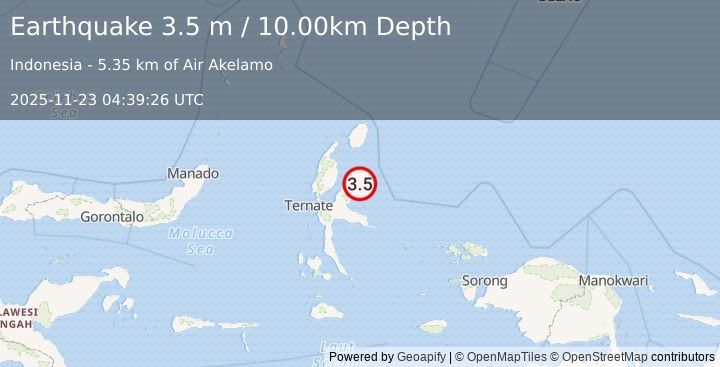 Earthquake HALMAHERA, INDONESIA (3.5 m) (2025-11-23 04:39:26 UTC)