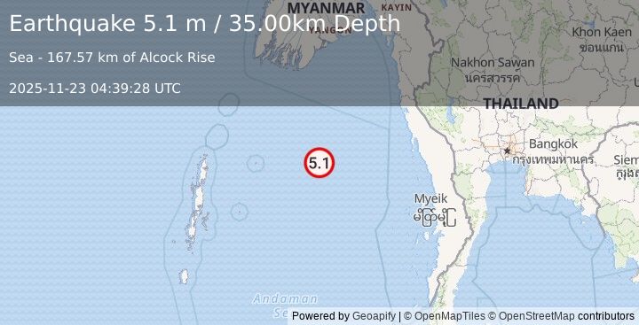 Earthquake ANDAMAN ISLANDS, INDIA REGION (5.3 mw) (2025-11-23 04:39:22 UTC)