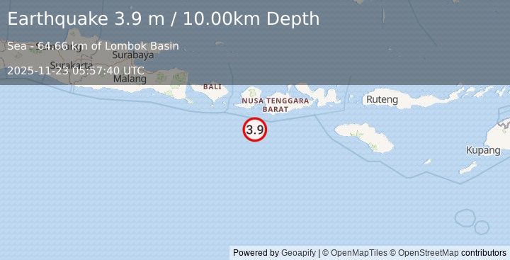 Earthquake LOMBOK REGION, INDONESIA (3.9 m) (2025-11-23 05:57:40 UTC)