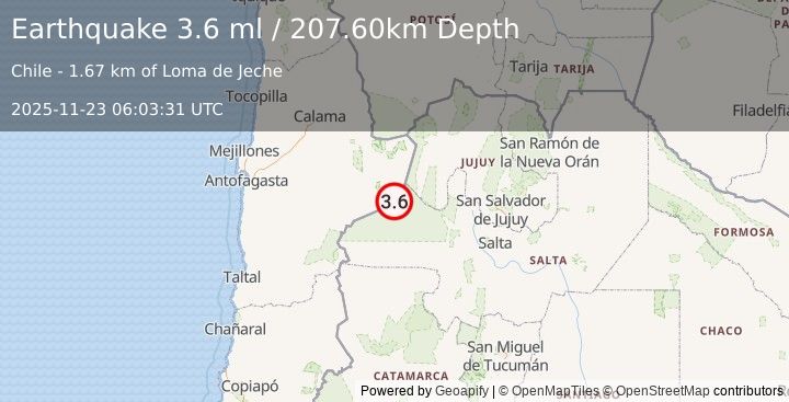 Earthquake ANTOFAGASTA, CHILE (3.6 ml) (2025-11-23 06:03:31 UTC)