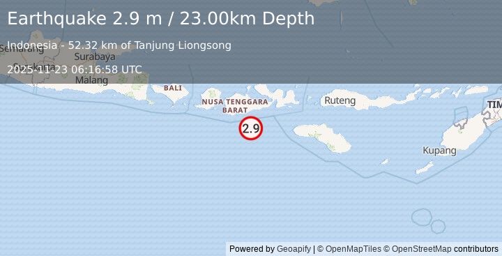 Earthquake SUMBAWA REGION, INDONESIA (2.9 m) (2025-11-23 06:16:58 UTC)
