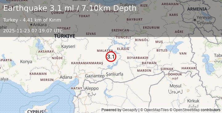 Earthquake EASTERN TURKEY (3.1 ml) (2025-11-23 07:19:07 UTC)
