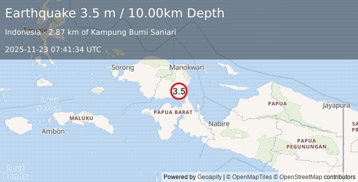 Earthquake PAPUA, INDONESIA (3.5 m) (2025-11-23 07:41:34 UTC)
