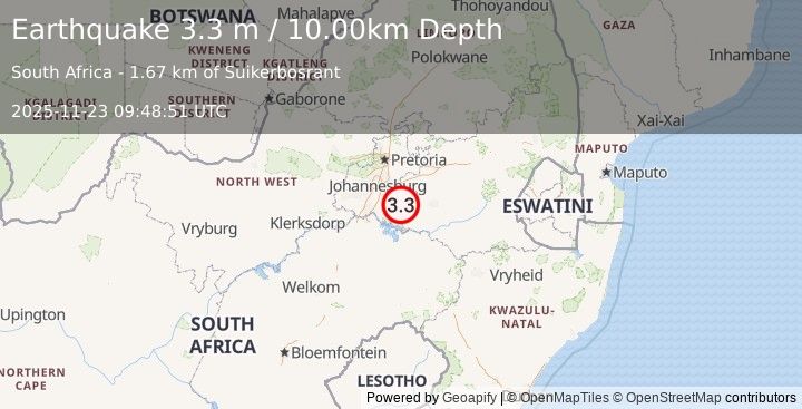 Earthquake SOUTH AFRICA (3.3 m) (2025-11-23 09:48:51 UTC)