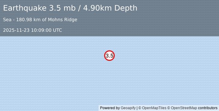 Earthquake GREENLAND SEA (3.5 mb) (2025-11-23 10:09:00 UTC)