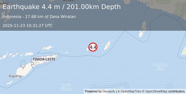 Earthquake KEP. TANIMBAR REGION, INDONESIA (4.4 m) (2025-11-23 10:31:27 UTC)