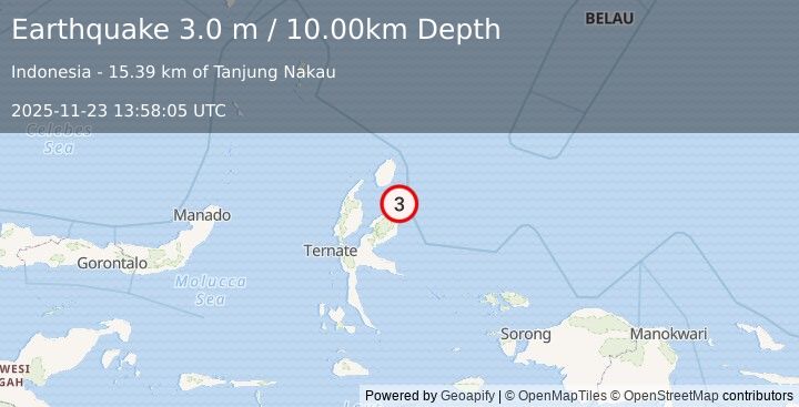 Earthquake HALMAHERA, INDONESIA (3.0 m) (2025-11-23 13:58:05 UTC)