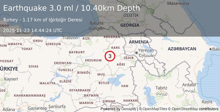 Earthquake EASTERN TURKEY (3.0 ml) (2025-11-23 14:44:24 UTC)