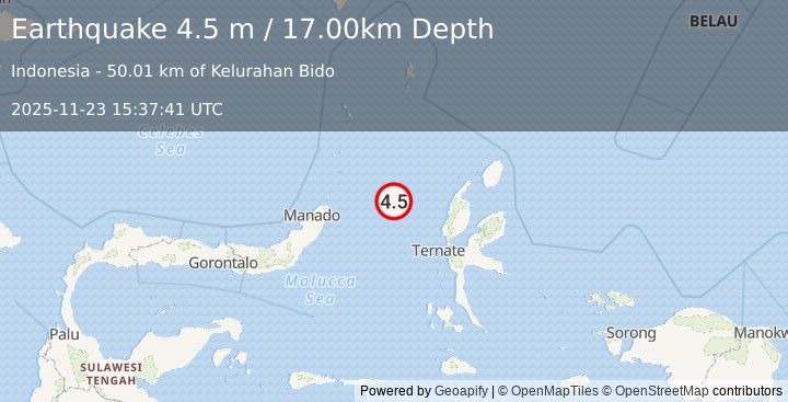 Earthquake MOLUCCA SEA (4.5 m) (2025-11-23 15:37:41 UTC)