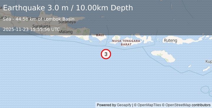 Earthquake SOUTH OF BALI, INDONESIA (3.0 m) (2025-11-23 15:55:56 UTC)