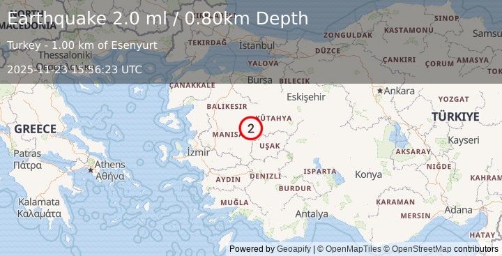 Earthquake WESTERN TURKEY (2.0 ml) (2025-11-23 15:56:24 UTC)
