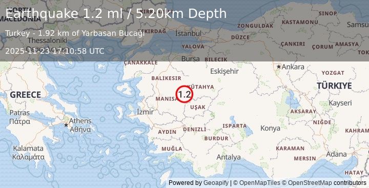 Earthquake WESTERN TURKEY (1.2 ml) (2025-11-23 17:10:57 UTC)