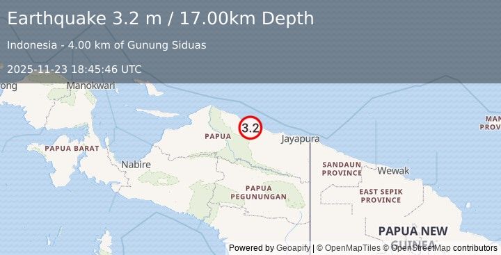 Earthquake NEAR N COAST OF PAPUA, INDONESIA (3.2 m) (2025-11-23 18:45:46 UTC)
