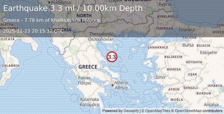 Earthquake AEGEAN SEA (3.3 ml) (2025-11-23 20:15:32 UTC)