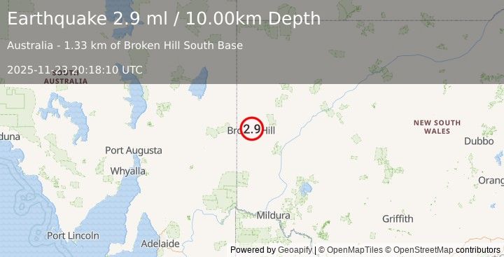 Earthquake NEW SOUTH WALES, AUSTRALIA (2.9 ml) (2025-11-23 20:18:10 UTC)