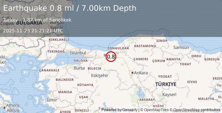 Earthquake WESTERN TURKEY (0.9 ml) (2025-11-23 21:21:20 UTC)