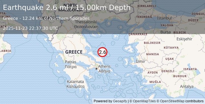 Earthquake AEGEAN SEA (2.6 ml) (2025-11-23 22:37:30 UTC)