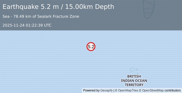 Earthquake CHAGOS ARCHIPELAGO REGION (4.8 mb) (2025-11-24 01:22:37 UTC)