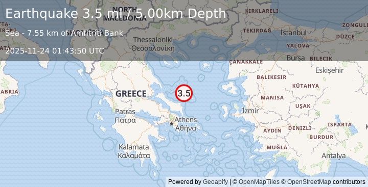 Earthquake AEGEAN SEA (3.5 ml) (2025-11-24 01:43:50 UTC)
