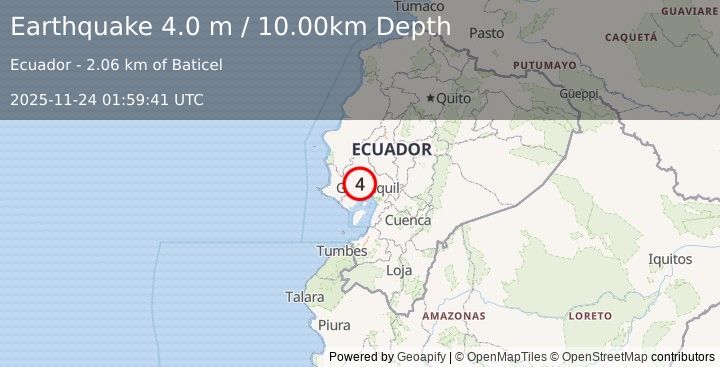 Earthquake NEAR COAST OF ECUADOR (3.9 ml) (2025-11-24 01:59:39 UTC)