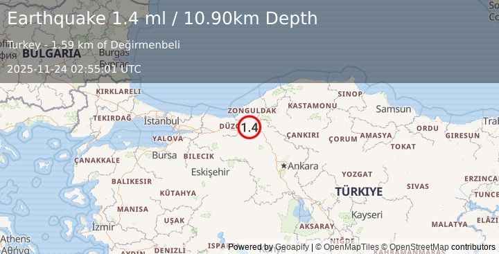 Earthquake WESTERN TURKEY (1.4 ml) (2025-11-24 02:55:01 UTC)