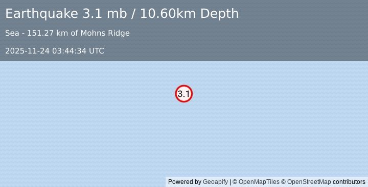 Earthquake GREENLAND SEA (3.1 mb) (2025-11-24 03:44:34 UTC)