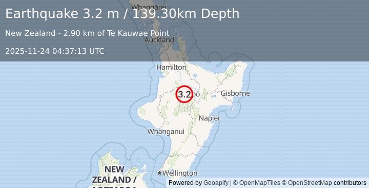 Earthquake NORTH ISLAND OF NEW ZEALAND (3.2 m) (2025-11-24 04:37:13 UTC)