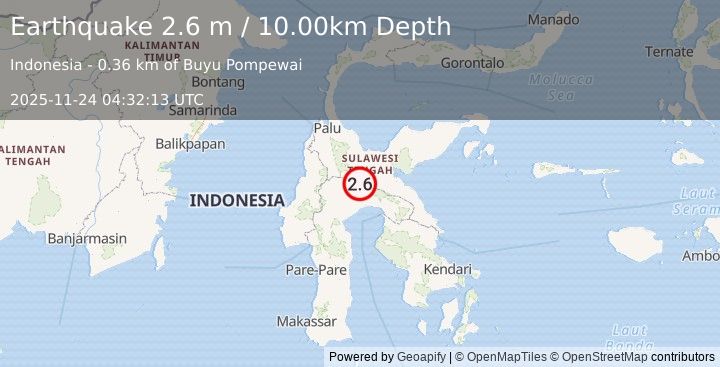 Earthquake SULAWESI, INDONESIA (2.6 m) (2025-11-24 04:32:13 UTC)