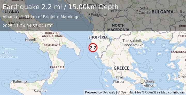 Earthquake ALBANIA (2.2 ml) (2025-11-24 04:33:04 UTC)