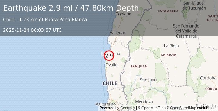 Earthquake OFFSHORE COQUIMBO, CHILE (2.9 ml) (2025-11-24 06:03:57 UTC)