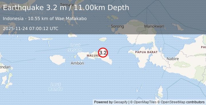 Earthquake CERAM SEA, INDONESIA (3.2 m) (2025-11-24 07:00:12 UTC)