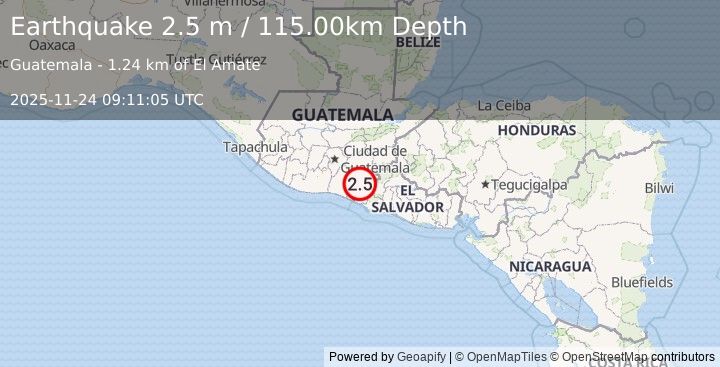 Earthquake OFFSHORE GUATEMALA (3.6 m) (2025-11-24 09:10:59 UTC)