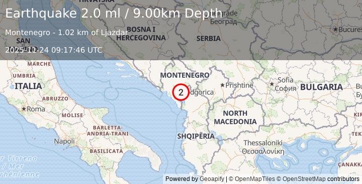 Earthquake MONTENEGRO (2.0 ml) (2025-11-24 09:17:45 UTC)